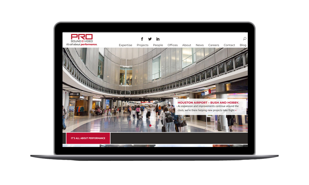 Screenshot of Pro Sound & Video's website homepage
