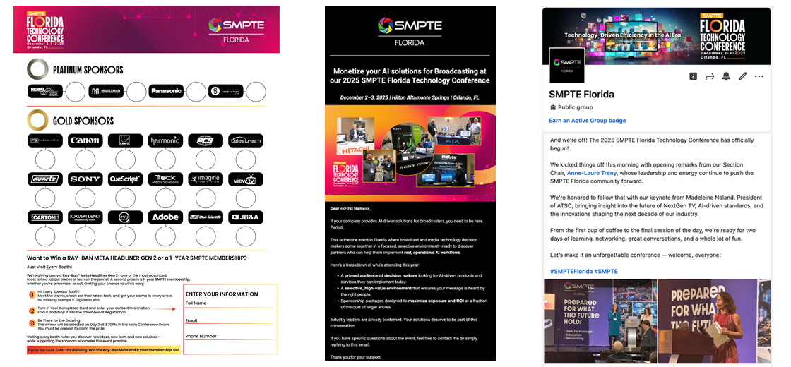 Collage of SMPTE Florida website, email, and on-site assets